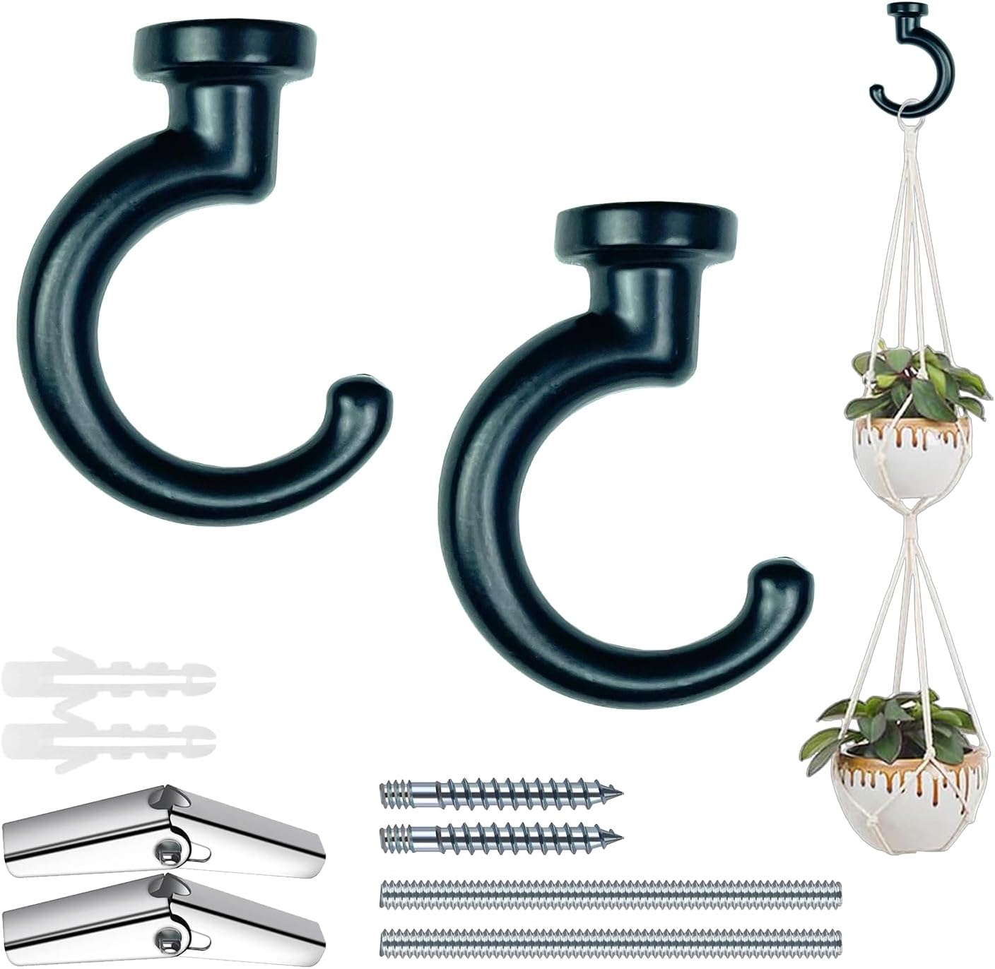 Ganchos techo resistentes para plantas 2 set negro