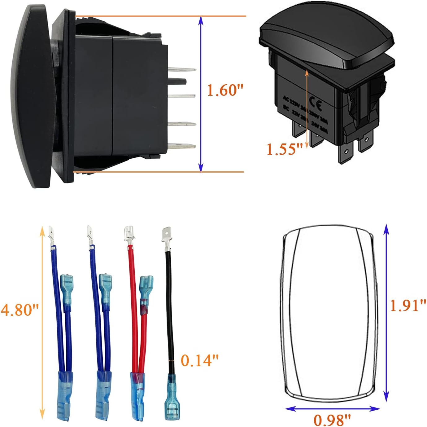 Interruptor LED rojo 12-24V para coche barco