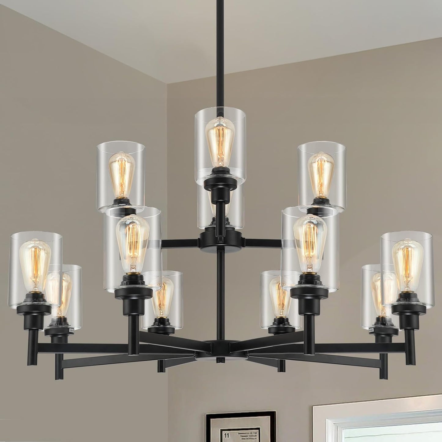 Candelabro negro estilo granja 12 luces colgante sala