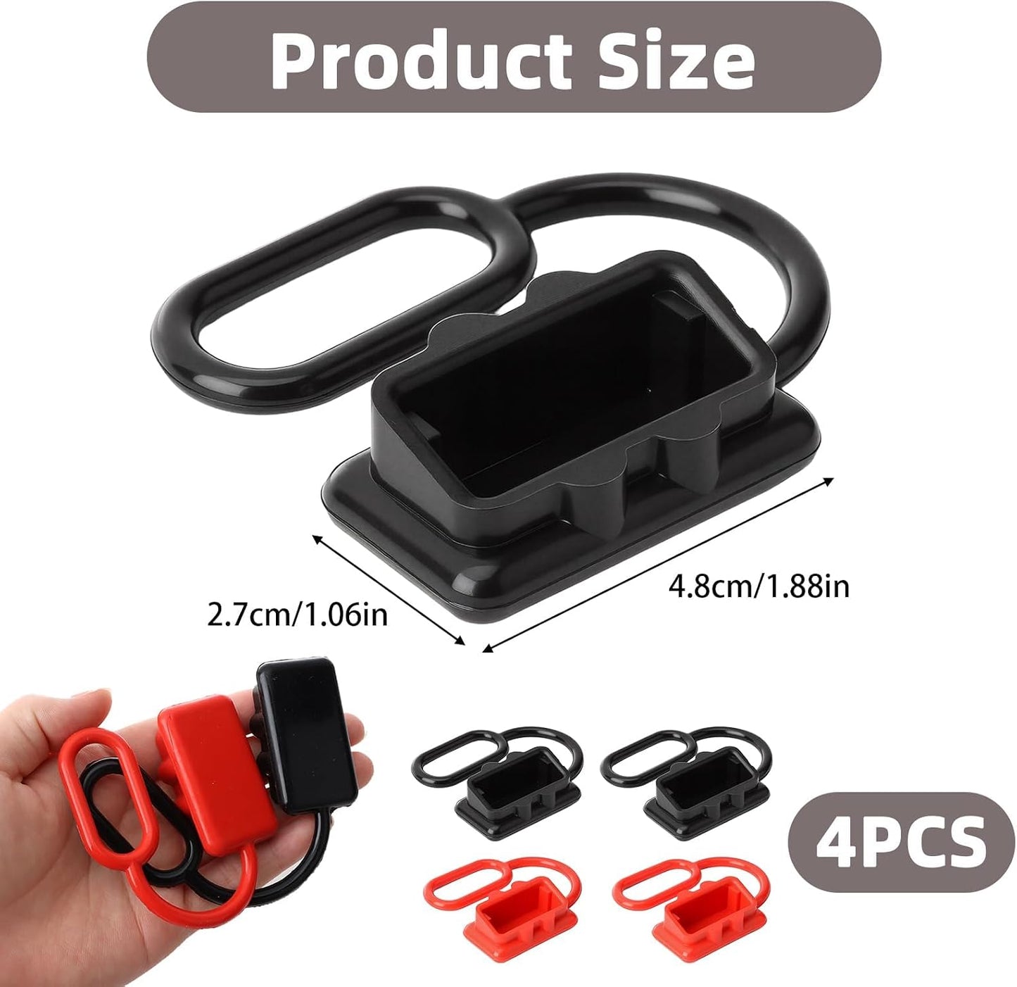 4 Tapas Conector Batería 50A Cubiertas Goma Negro Rojo