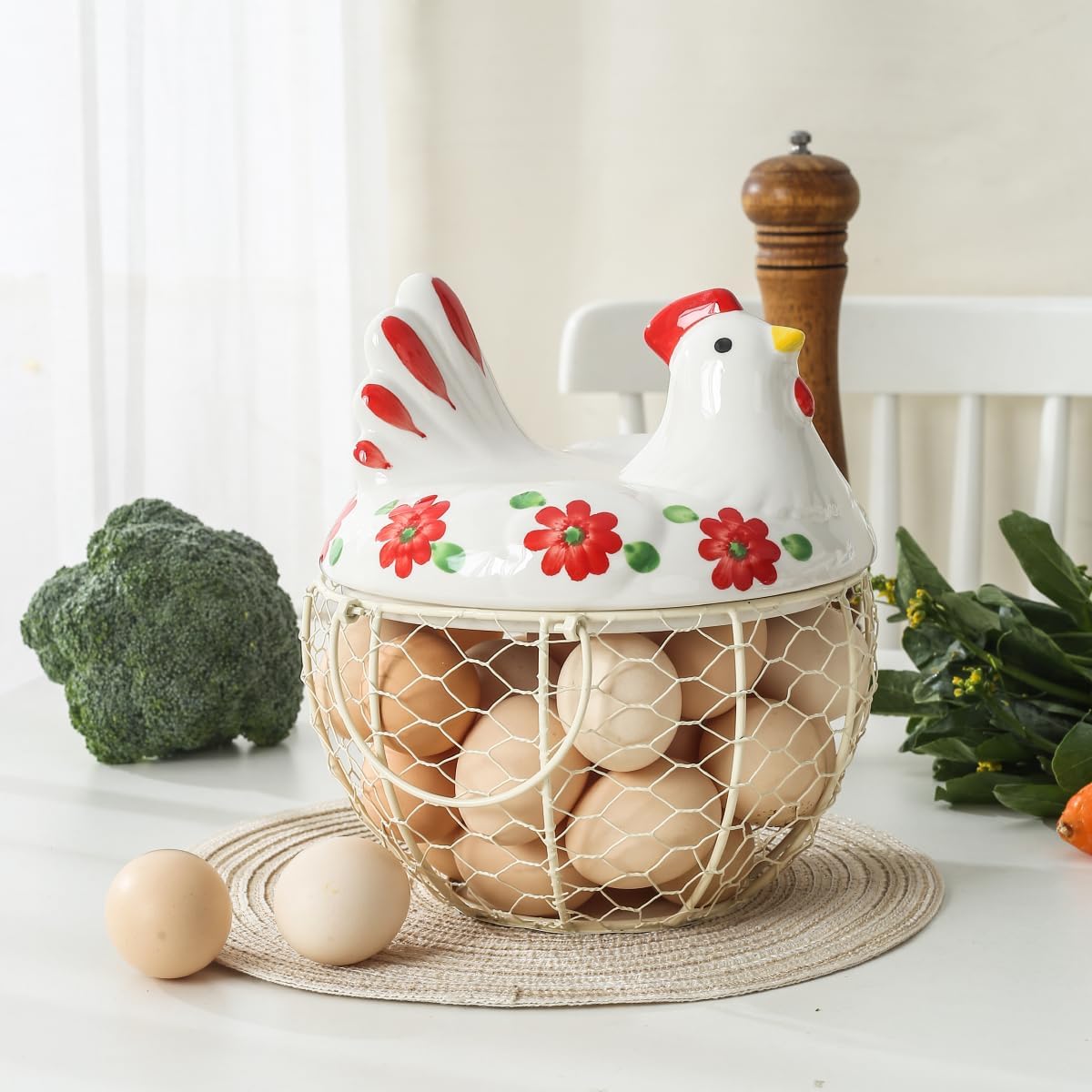 Cesta almacenamiento huevos cerámica pollo 20