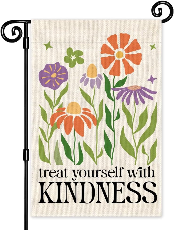 Bandera jardín floral retro doble cara con cita inspiradora