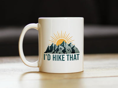 Taza café senderismo temática 11oz cerámica blanca