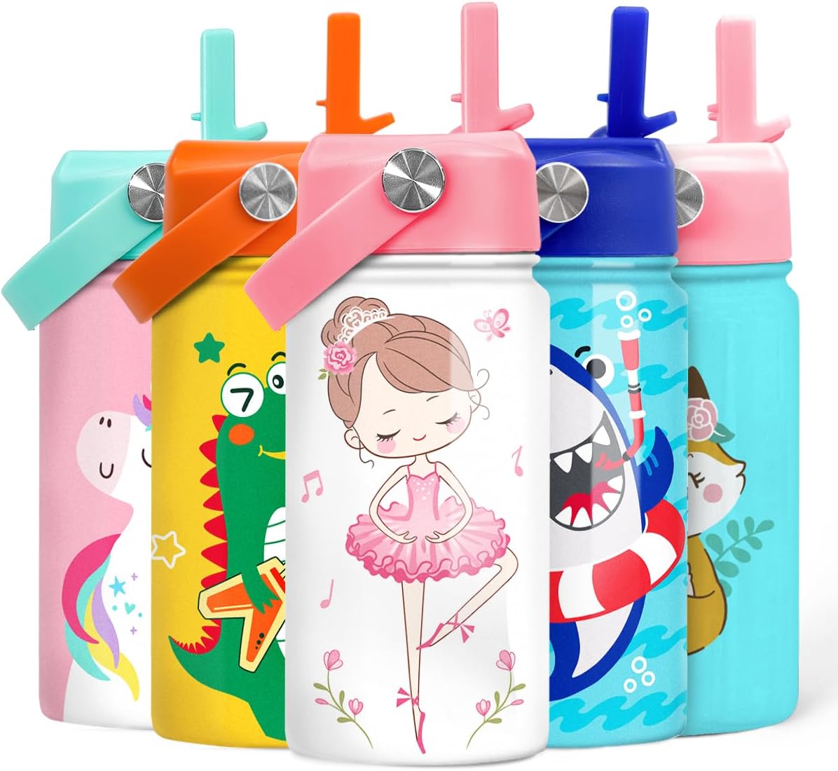 Botella agua para niños acero inox 12oz con pajilla