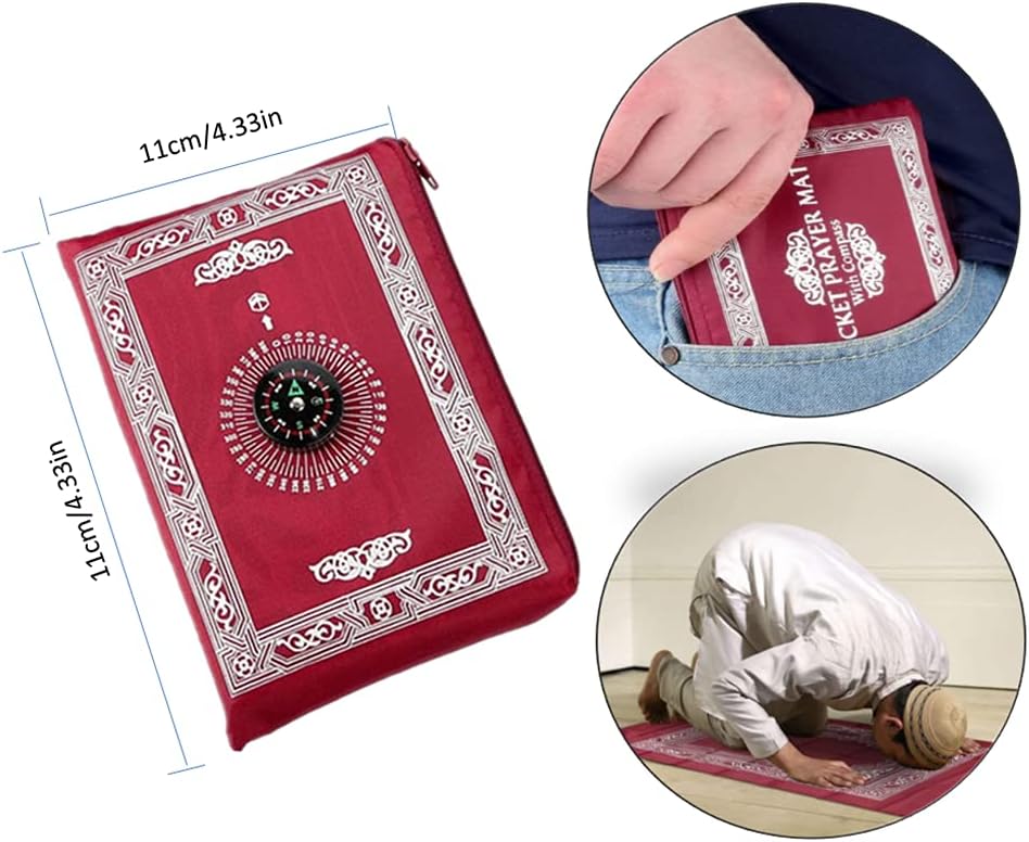 Tapete oración viaje 23.6x39.4pulg rojo impermeable con brújula