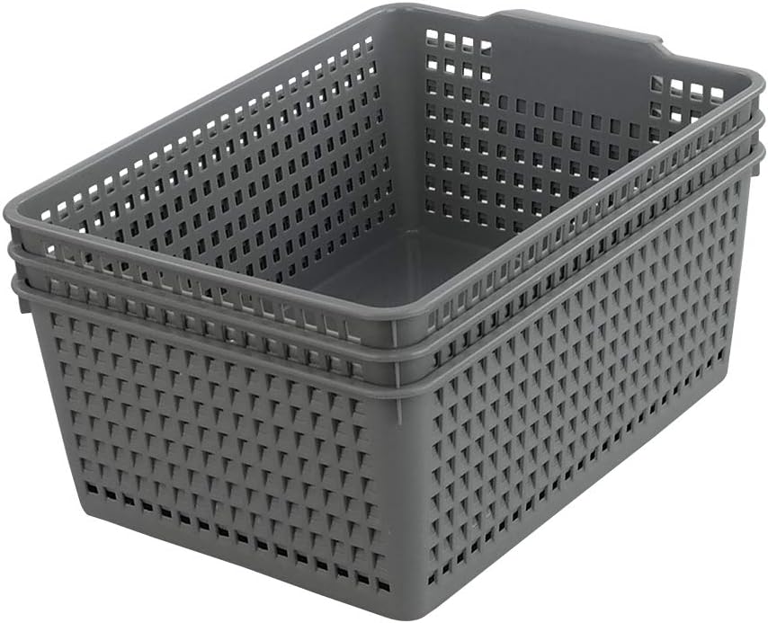 3 Pzas Cesta Almacenamiento Plástico Multiusos Gris