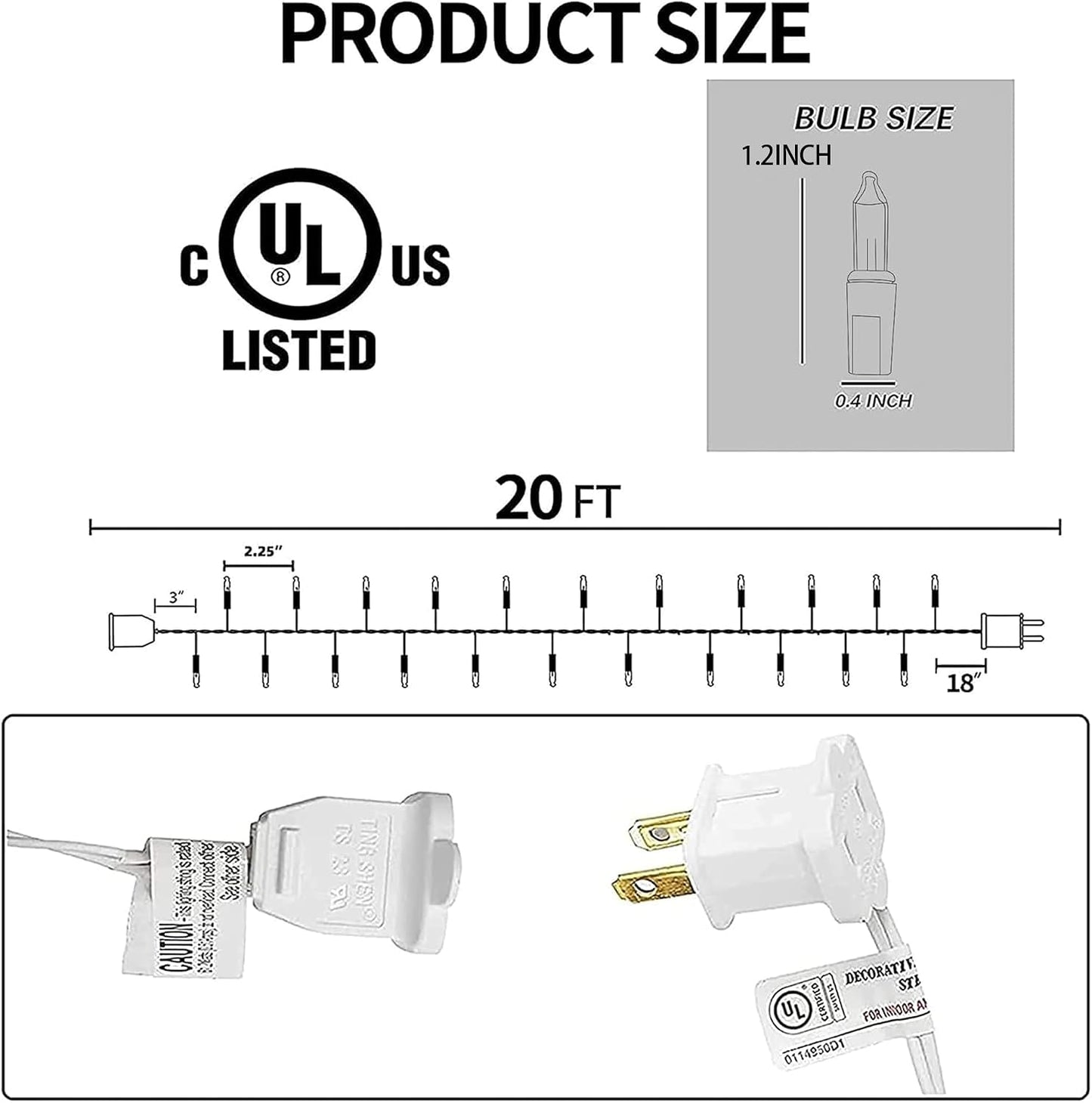 Guirnalda luces navidad 20ft 100uds impermeables alambre blanco