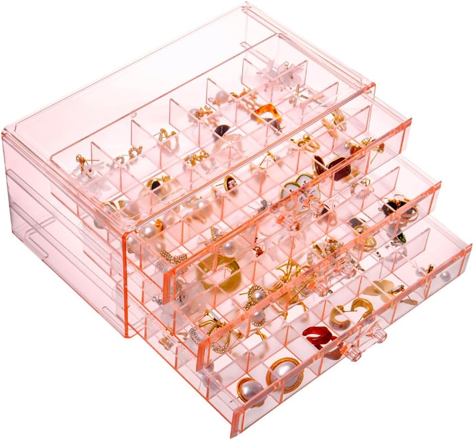 Caja organizadora aretes 3 cajones 72 compartimentos rosa