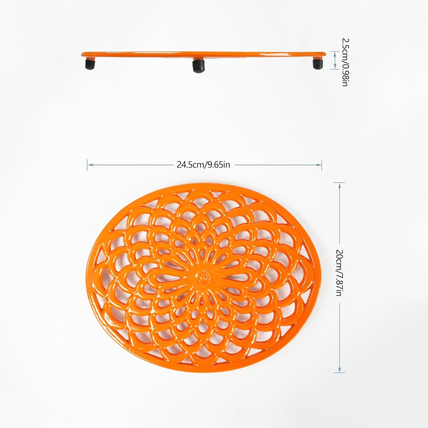 Salvamanteles hierro fundido esmaltado clavijas goma naranja