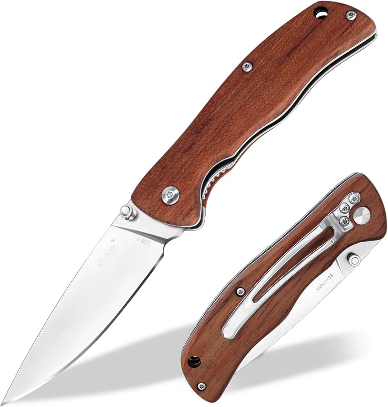 Cuchillo plegable táctico acero 8cr13mov 3.74pulg mango madera