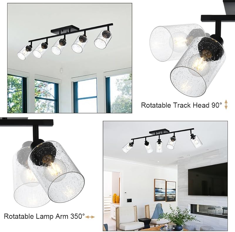 5 Luces Aplique Pared Techo Empotrado Vidrio Sembrado Negro