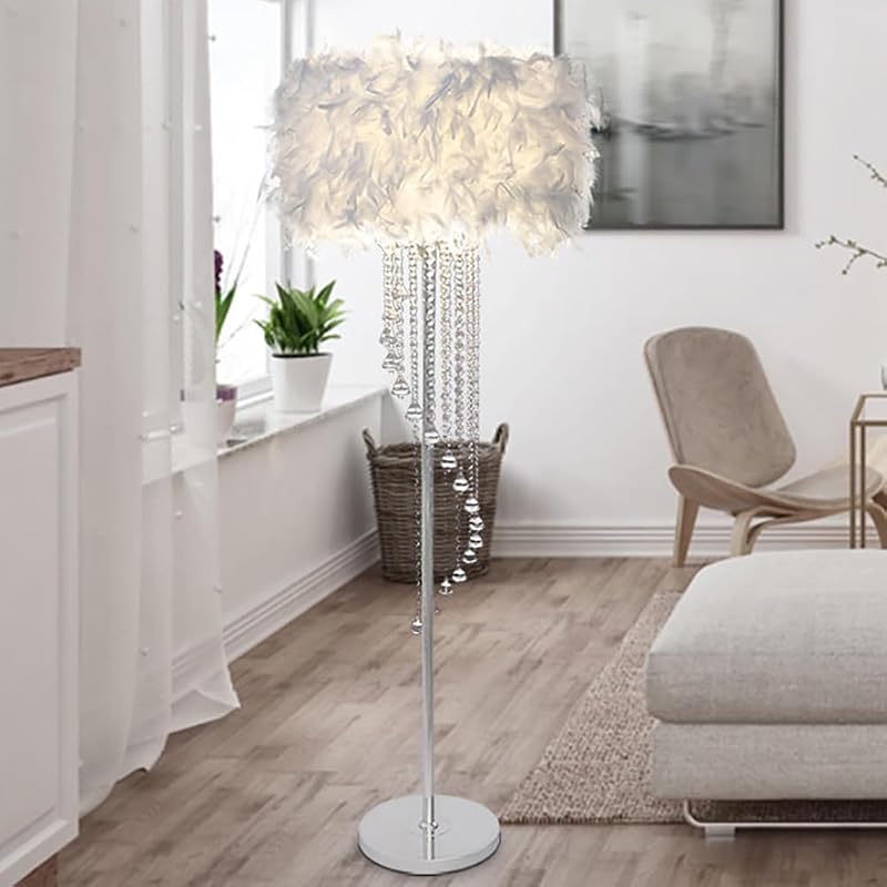 Lámpara de pie moderna con borla de cristal blanco