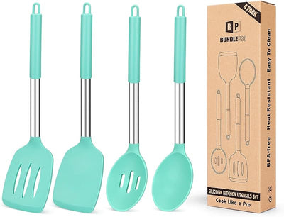 4 Utensilios Cocina Silicona Antiadherente Azul