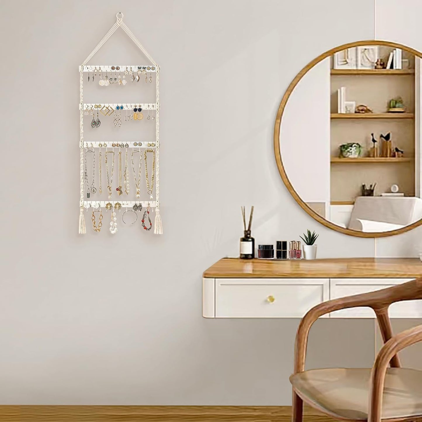 Organiz. joyas colgante macramé pared decoración bohemia