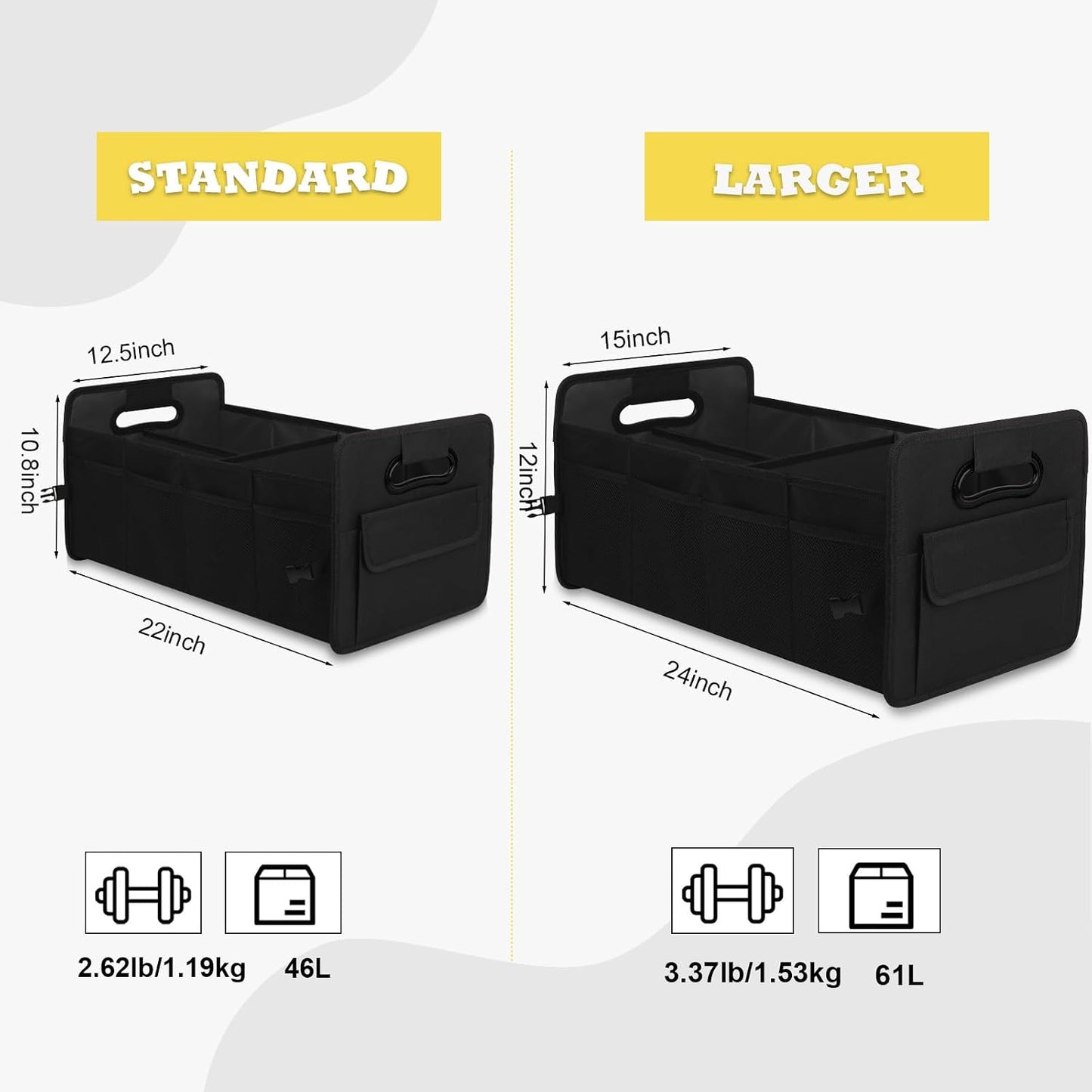 Organiz. maletero auto plegable múltiples compartimentos negro