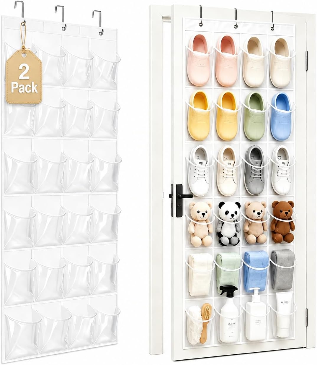 Organiz. zapatos puerta set 2 con 24 bolsillos y ganchos