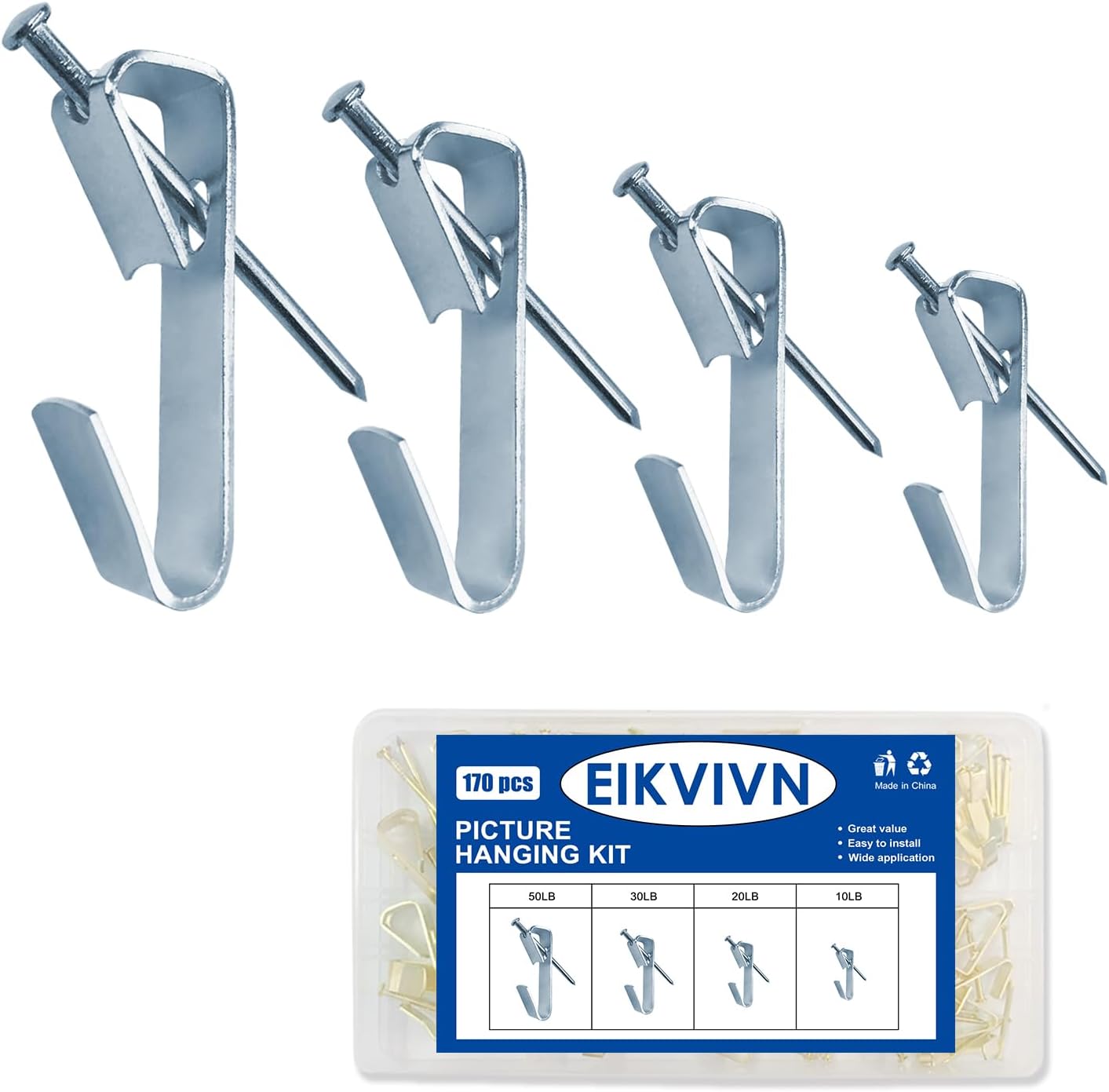 Ganchos para cuadros 170 Pzas 10-50lb para pared seca