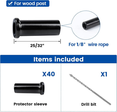 Set 40 fundas acero inox T316 para barandilla cable negro