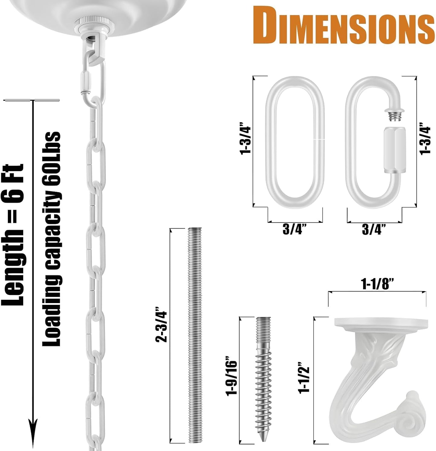 Kit cadena colgante 6ft con ganchos para candelabro
