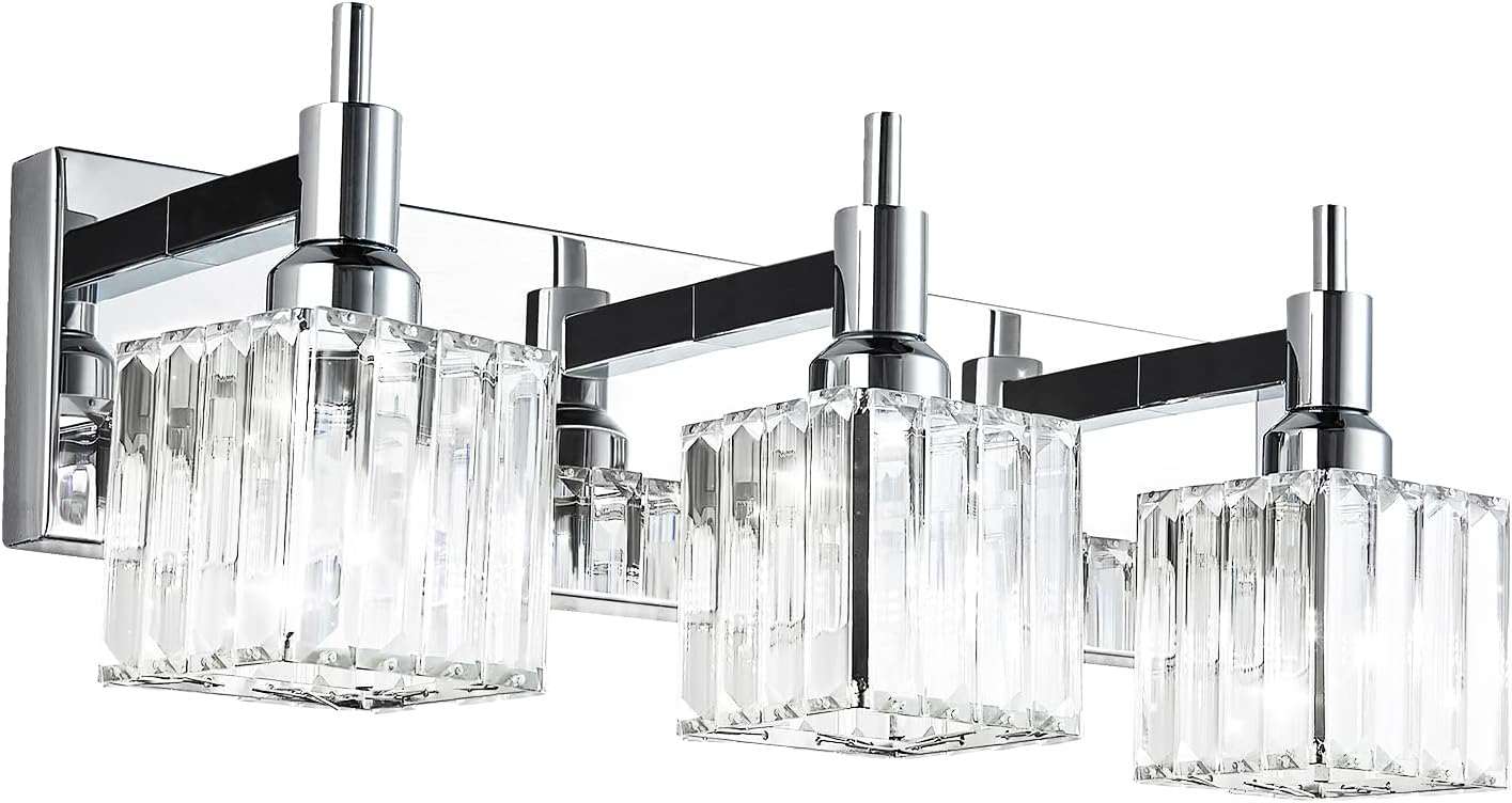 Luz de cristal para tocador de baño 3 luces cromada