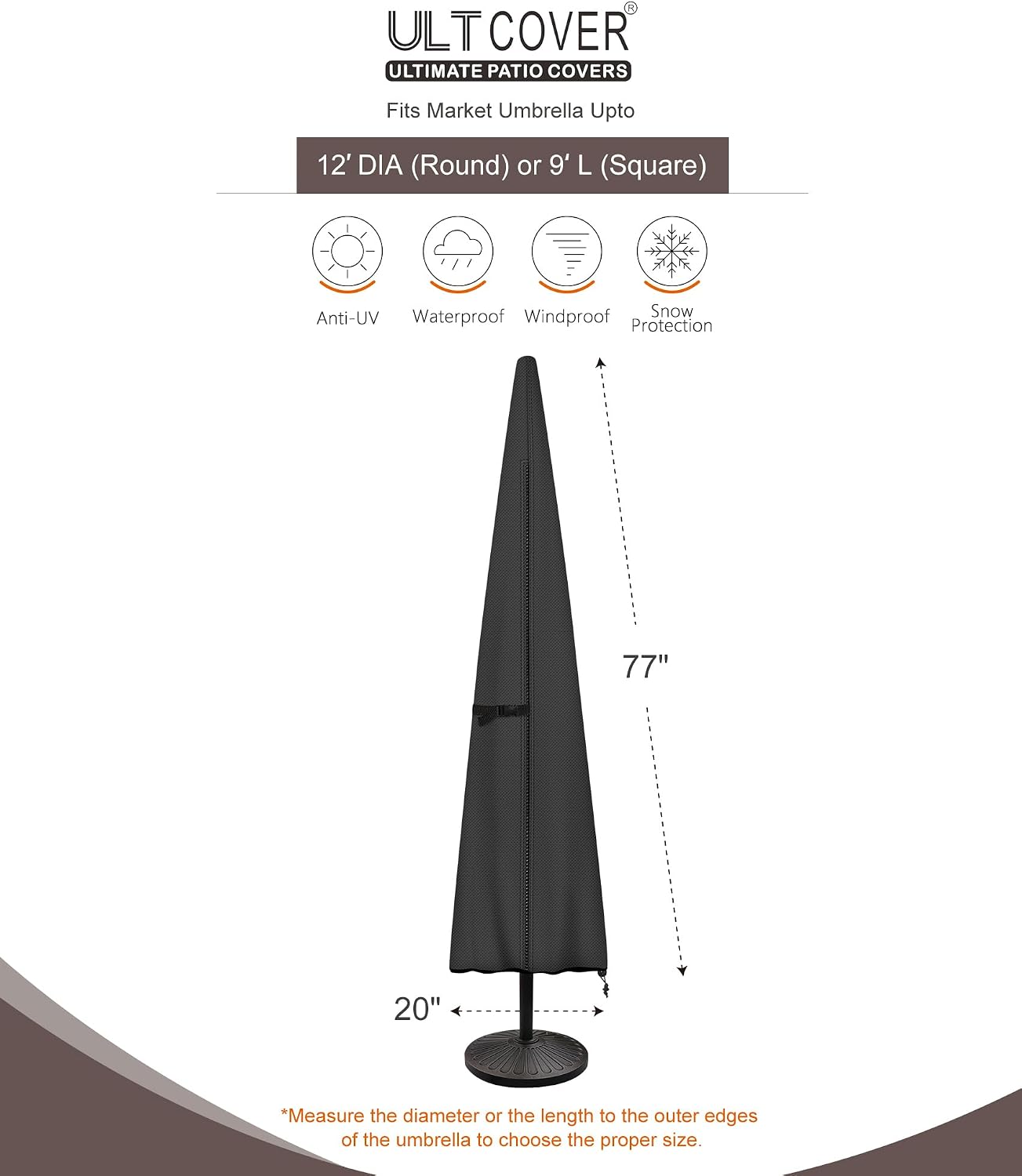 Cubierta sombrilla patio 600D impermeable 12ft negro