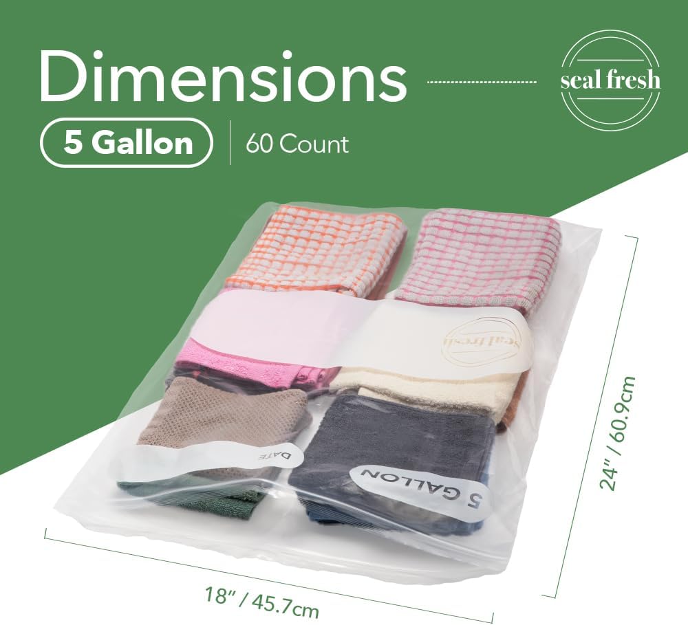 Bolsas plástico 5gal 45x61cm 60uds transparente cremallera