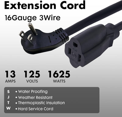 Cable extensión enchufe plano negro 1pie 16/3 SJTW 13A