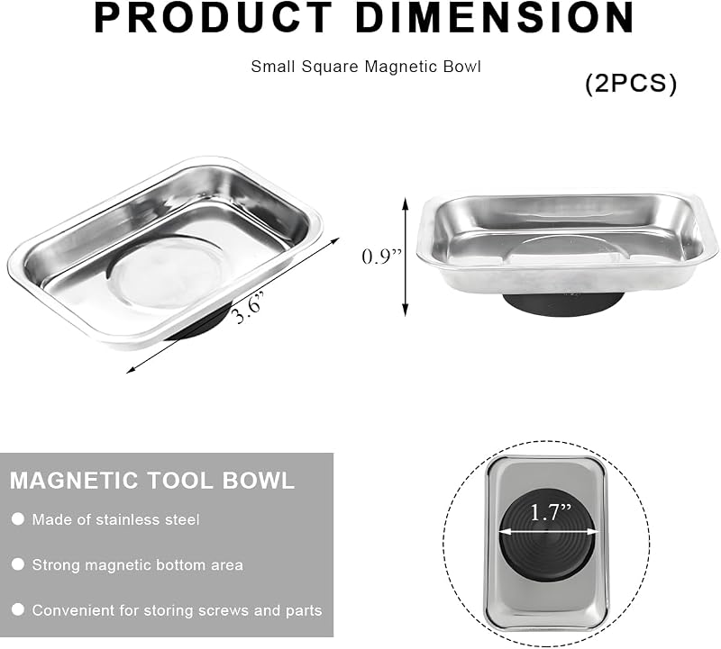 Set 2 bandejas magnéticas acero inox 3.6x2.5pulg
