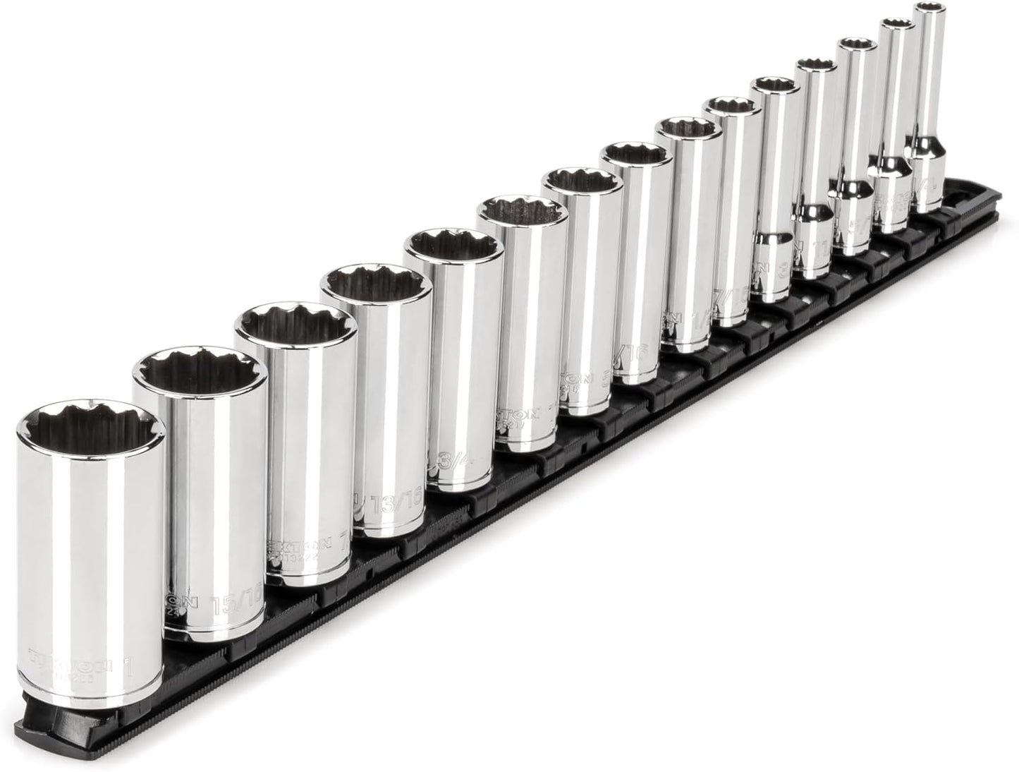 Set llaves vaso 12 puntos riel 15 pzas 1/4-1pulg