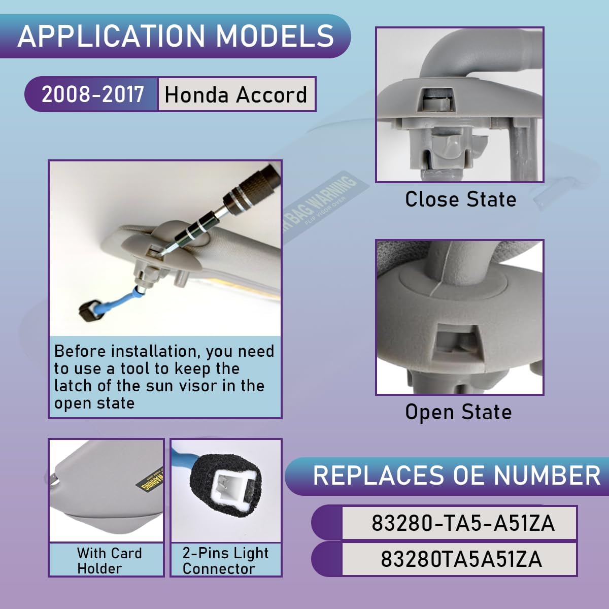 Visera solar conductor Honda Accord con espejo luz