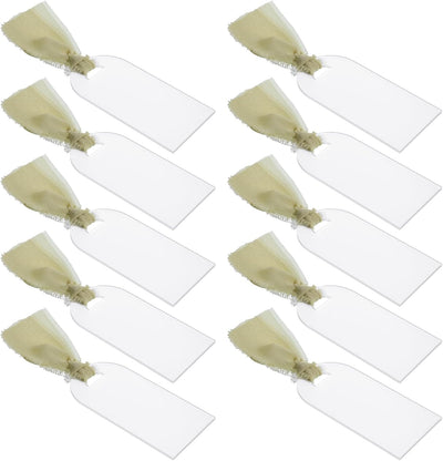 Tarjetas de lugar acrílicas blancas con cinta para mesa de boda
