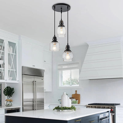 Lámpara colgante 3 luces isla cocina vidrio semillado negro