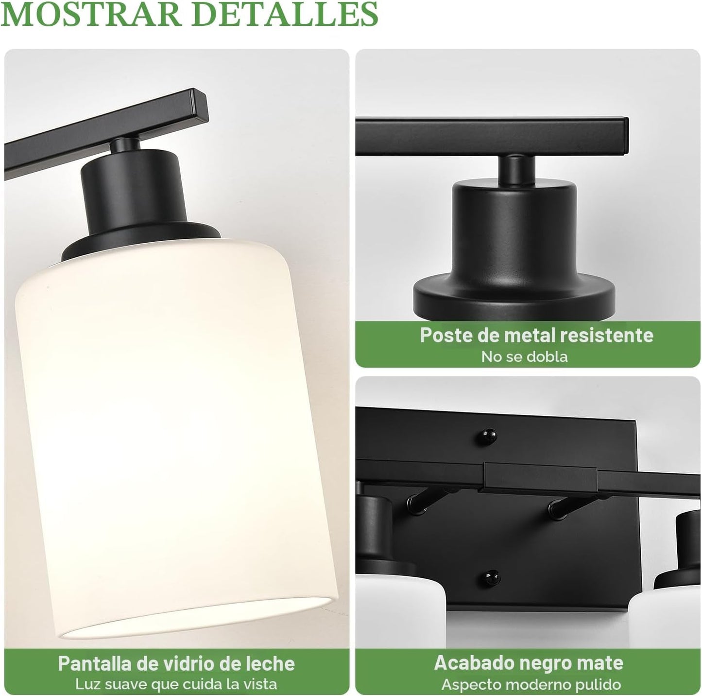 Lámpara baño 4 luces pantallas blancas lechosas moderna