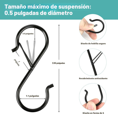 12 Ganchos en S de Metal 3.5" Hebilla Seguridad