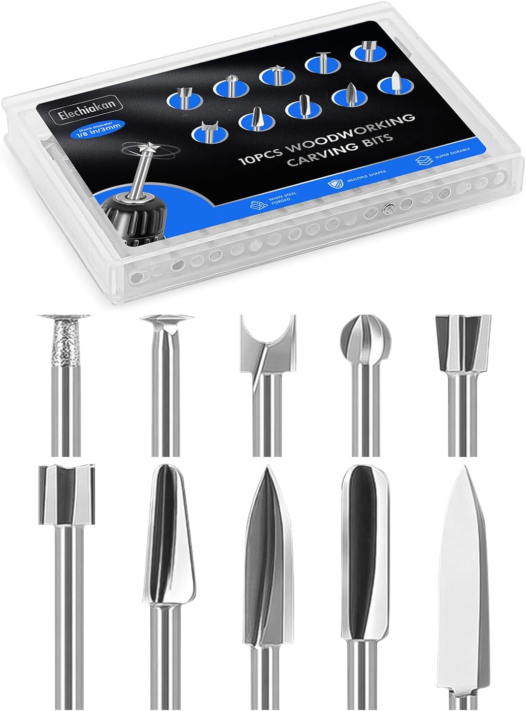 Set 10 Brocas Tallado Madera para Dremel 1/8pulg