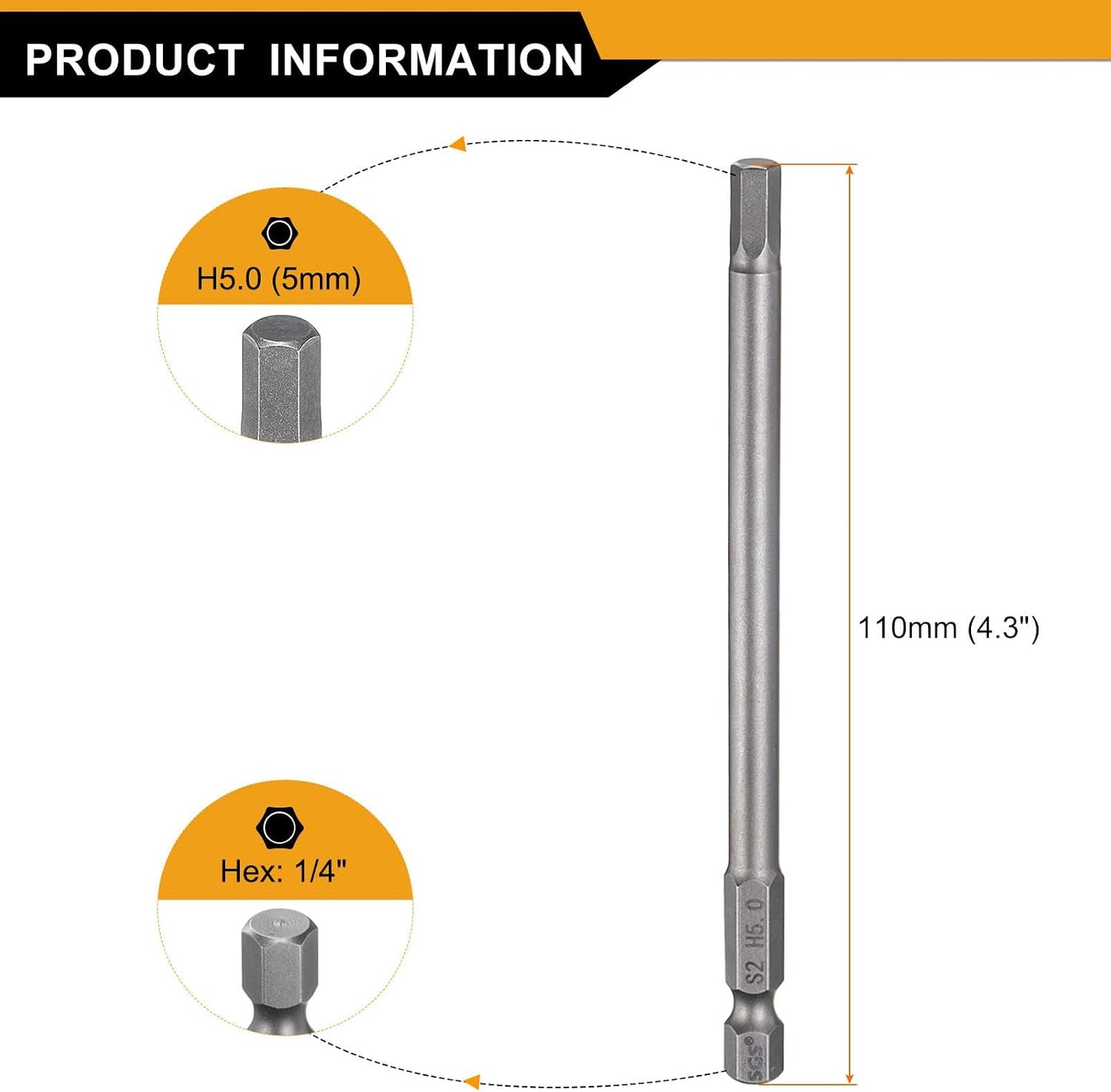Llave de broca hexagonal 0.197pulg 110mm vástago magnético