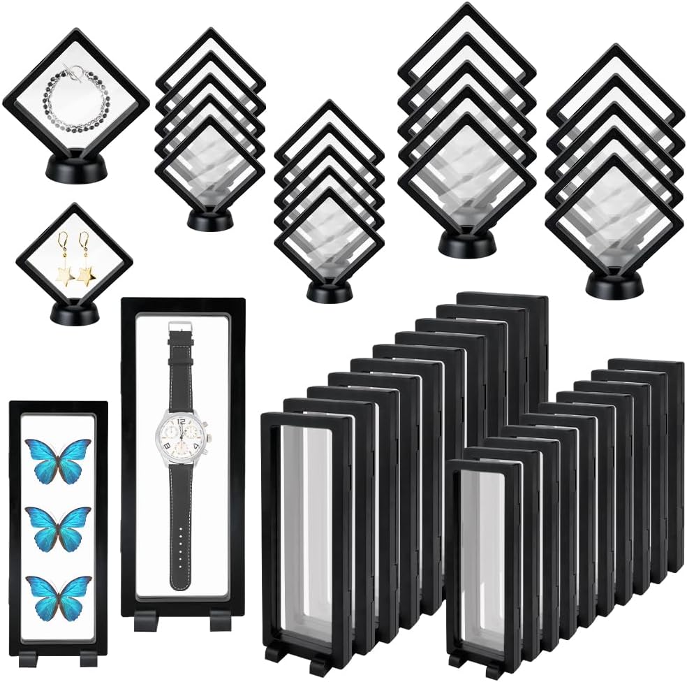 40 Pzas vitrina flotante soportes medallones conchas gemas
