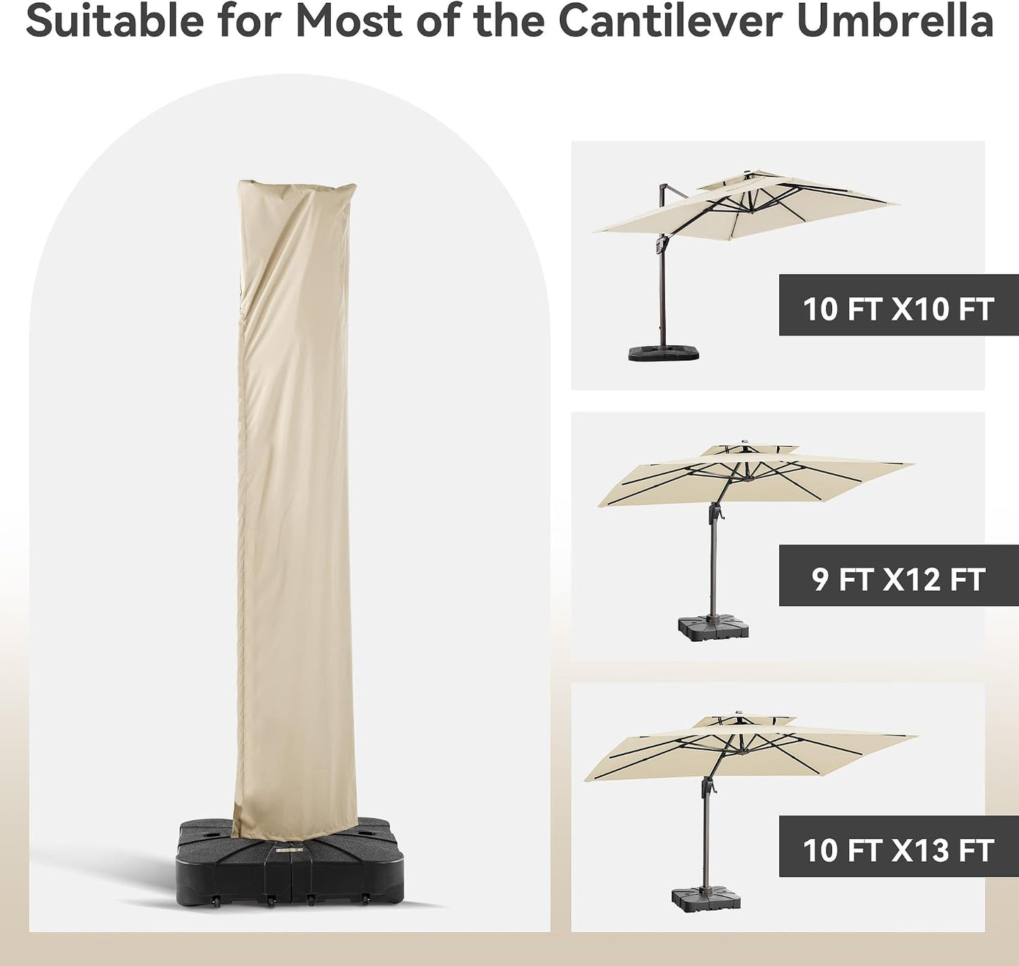 Funda sombrilla patio resistente UV con cremallera beige