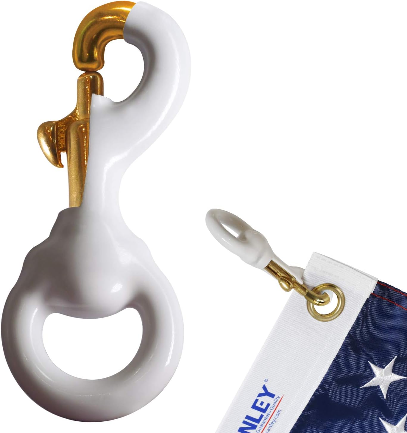 Gancho giratorio de latón goma blanca para poste bandera 3.3pulg