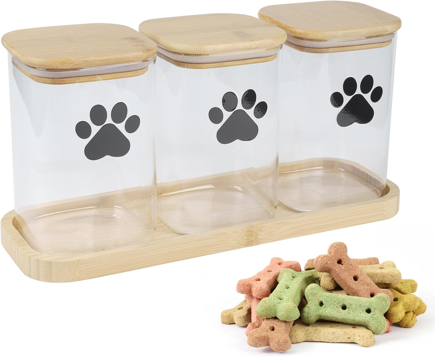 Recipiente hermético 3 tarros con bandeja para mascotas