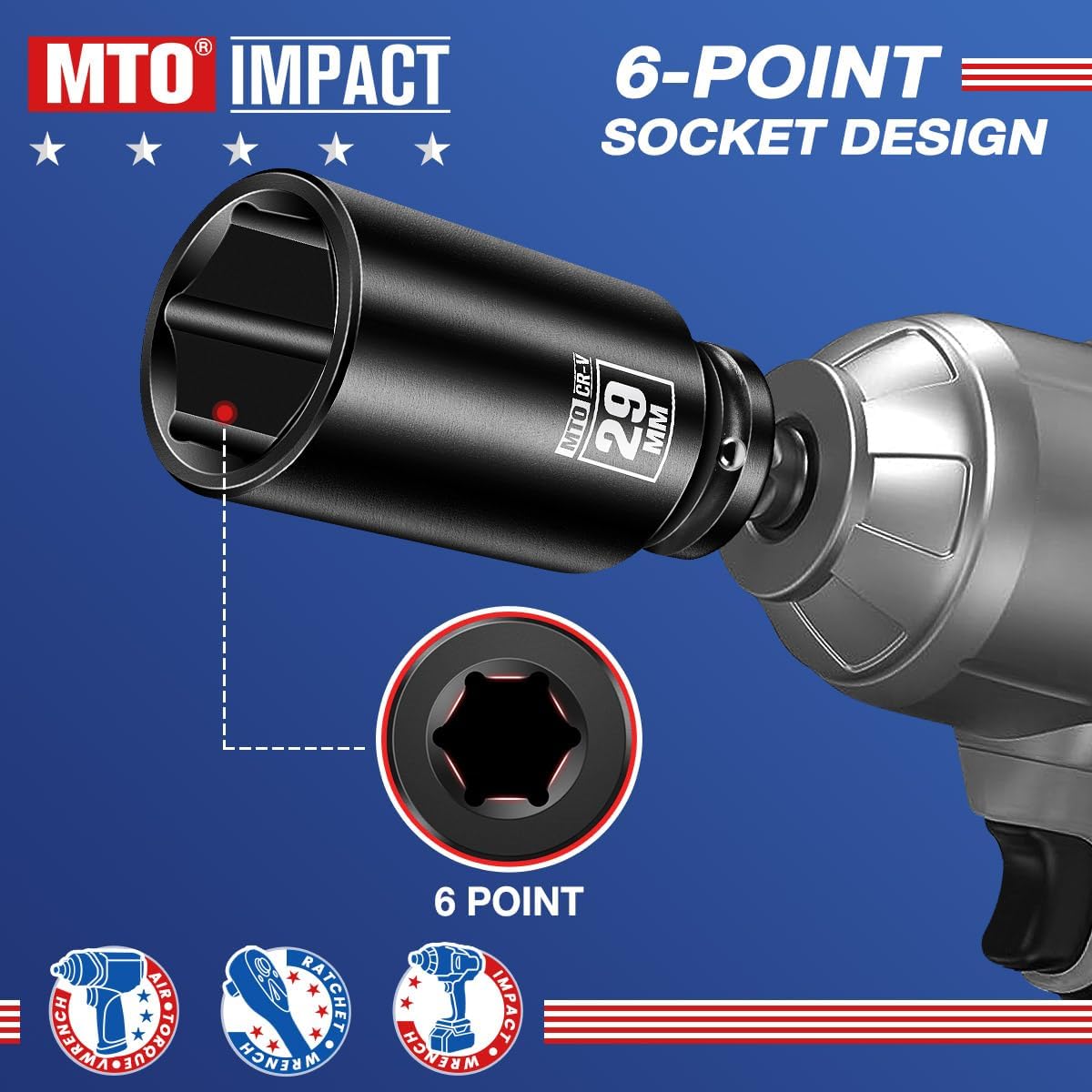 Juego llaves impacto 1/2 pulg 29mm métricas ANSI acero CR-V