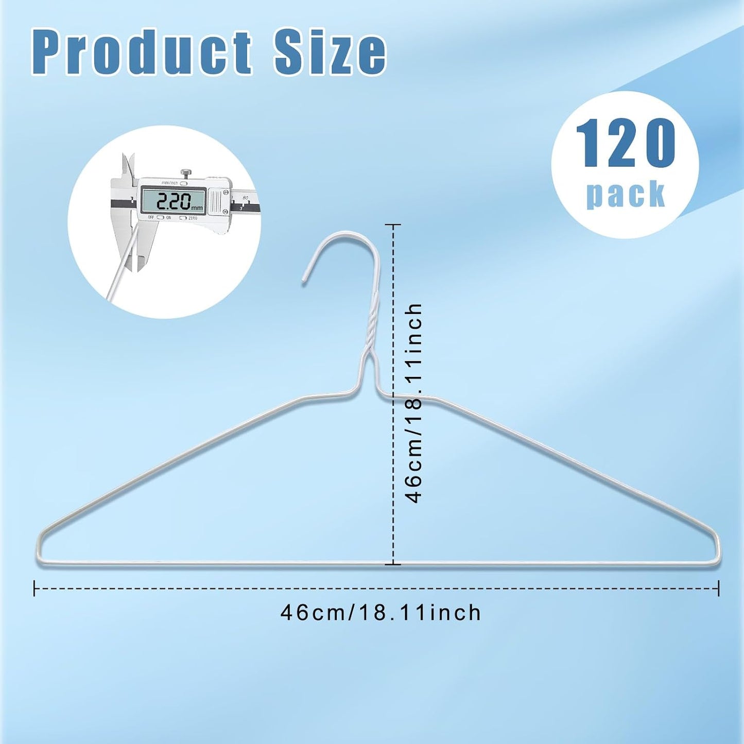 120 Perchas Alambre 16" para Ropa Colgador Abrigos Blanco