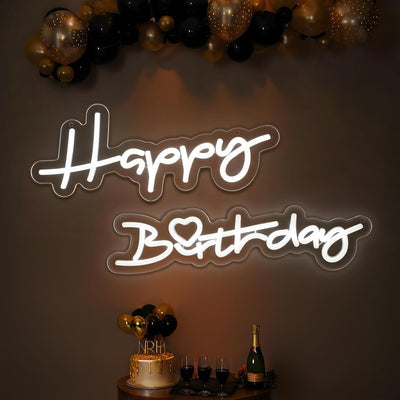 Letrero neón feliz cumpleaños para telón de fondo fiesta