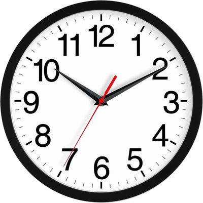 Reloj pared 10pulg negro analógico silencioso sin tictac