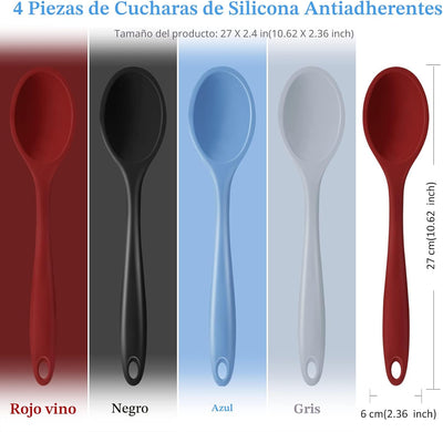 4 Cucharas Silicona 10.6pulg Antiadherentes para Mezclar Servir