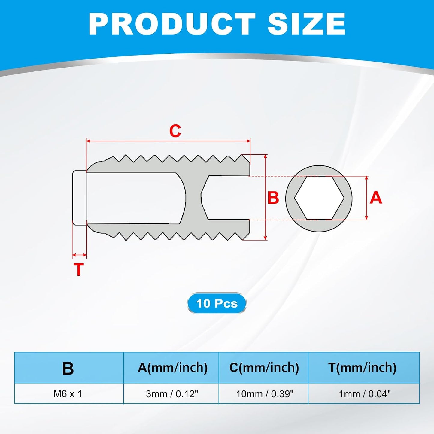 Tornillo acero inox 304 M6x10mm cabeza hexagonal 10 pzas