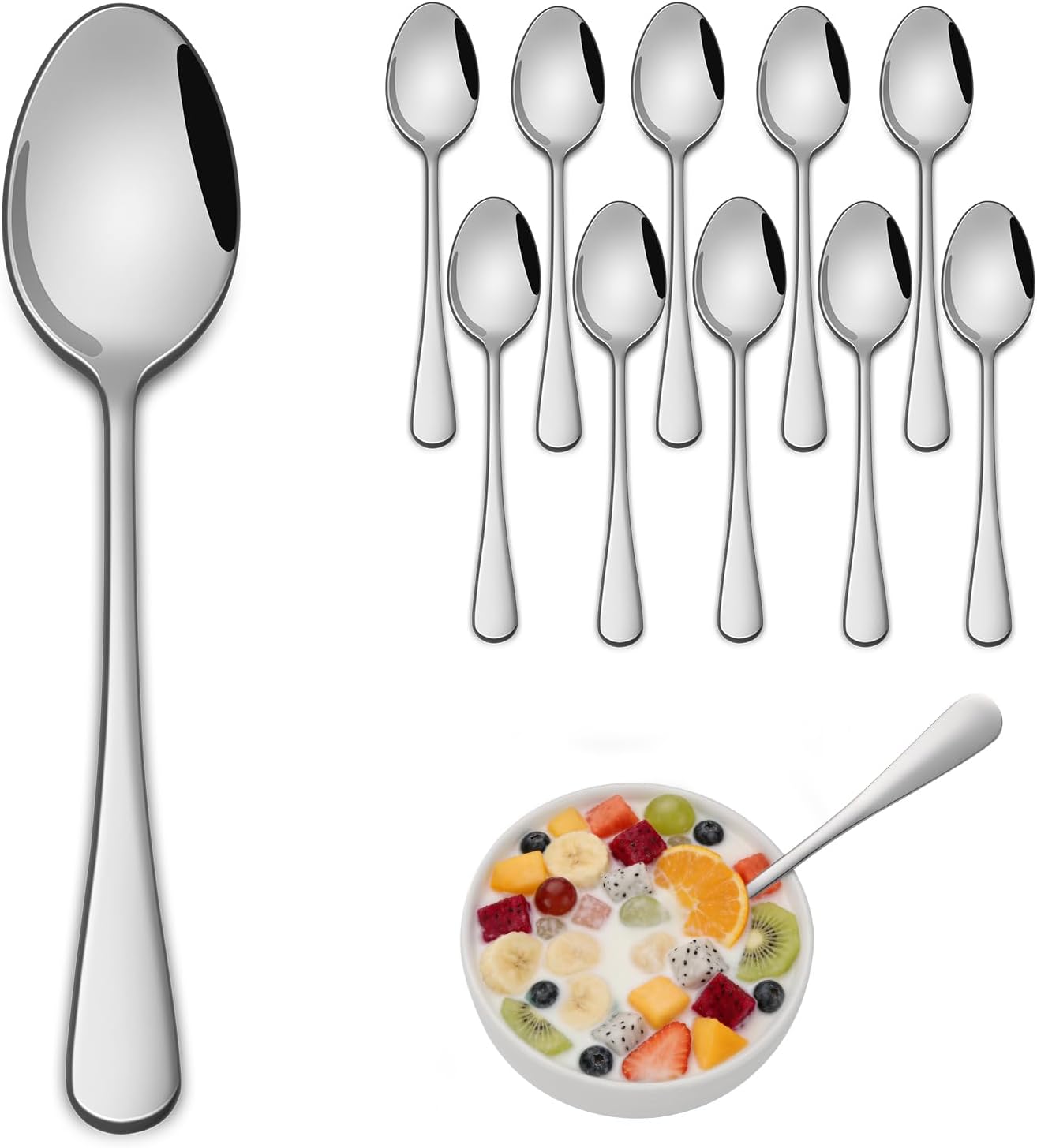 Set 12 Cucharas Acero Inox 7.3pulg para Cena y Eventos