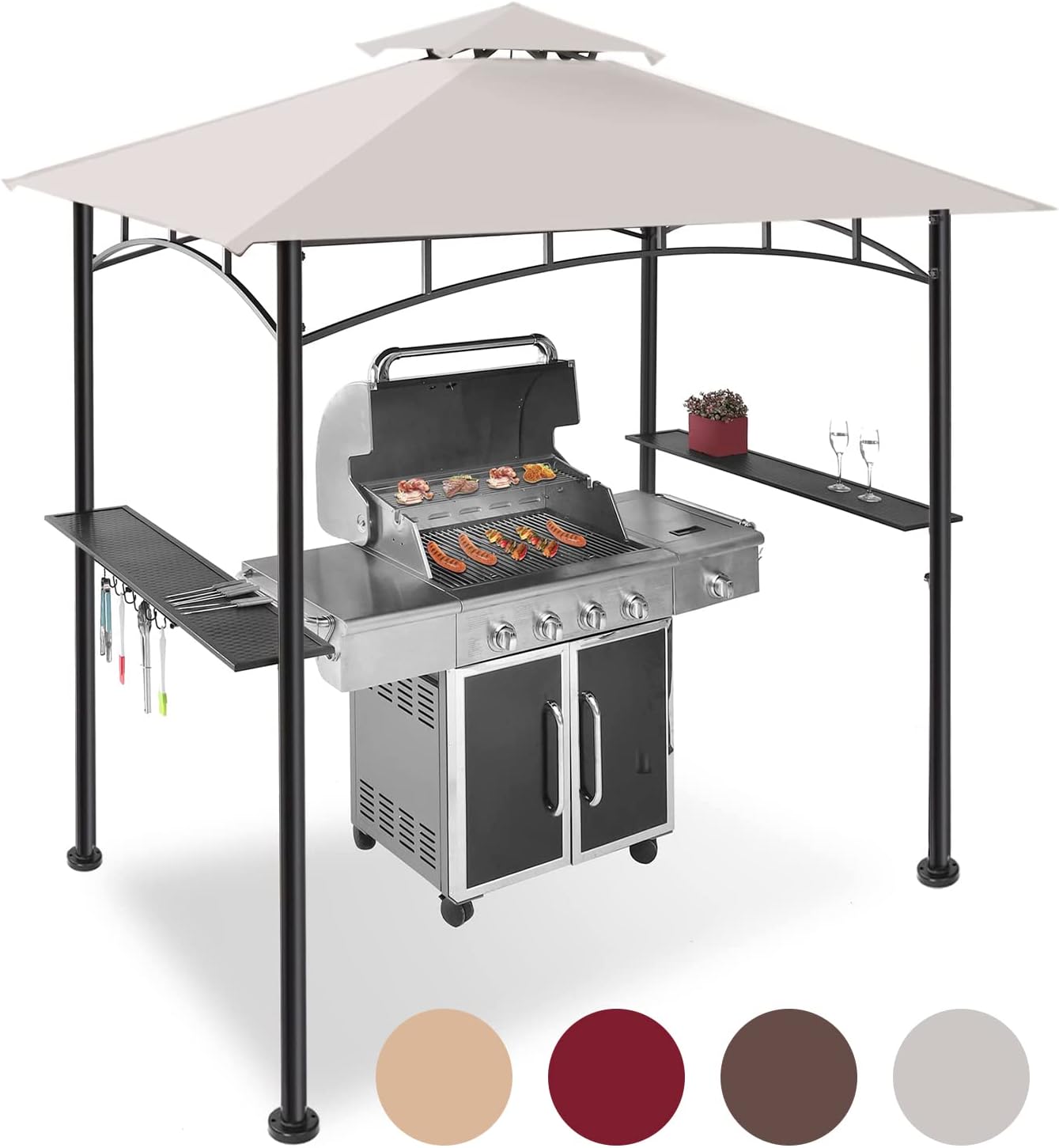Gazebo parrilla 5x8 acero techo dosel estantes LED gris
