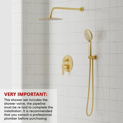 Sistema ducha dorado 12" válvula equilibrio presión