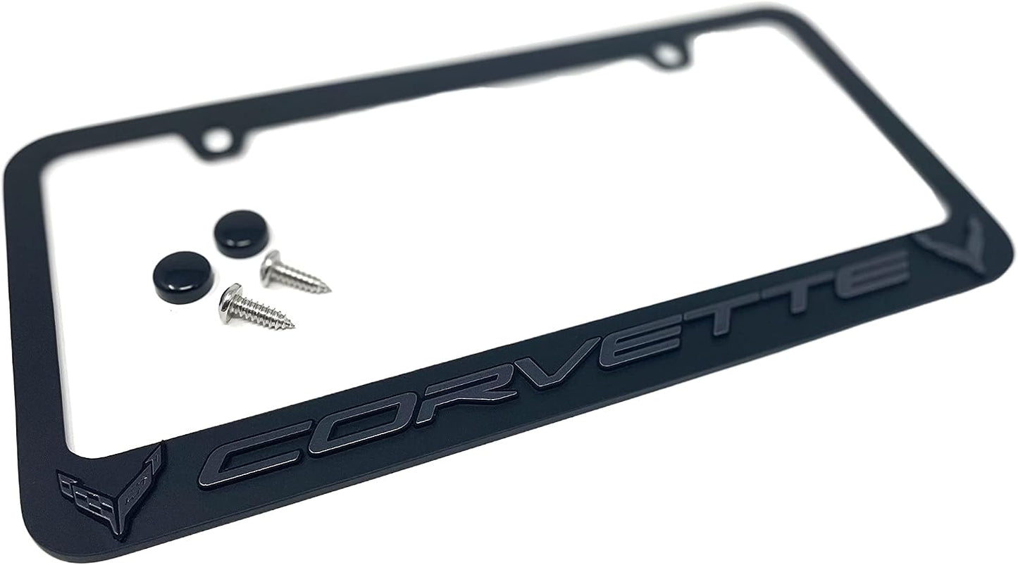 Marco placa matrícula C8 negro logotipo 2020-25 Stingray